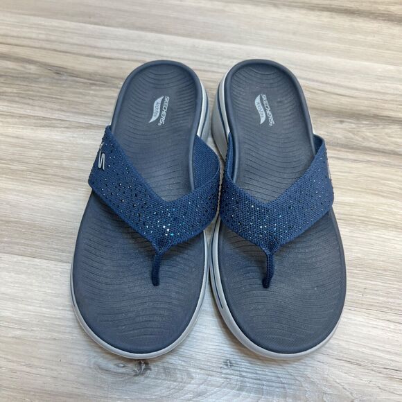 Skechers GOwalk Arch Fit Rhinestone Thong Sandals Navy Size 10 140228 - Picture 7 of 10
